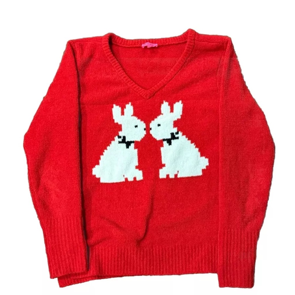 Red Betsey Johnson Sweater with White Bunny Design